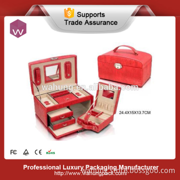 Fashion leather large jewelry box red leather box jewellery (WH-3169)